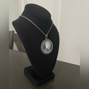 Carved Cameo Pendant Necklace | Silver and White